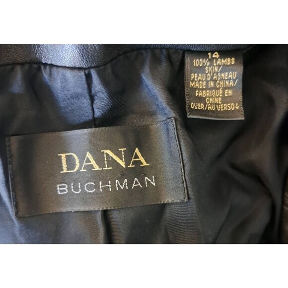 Dana buchman womens 100% lamb leather size 14 large black long jacket - Picture 7 of 9